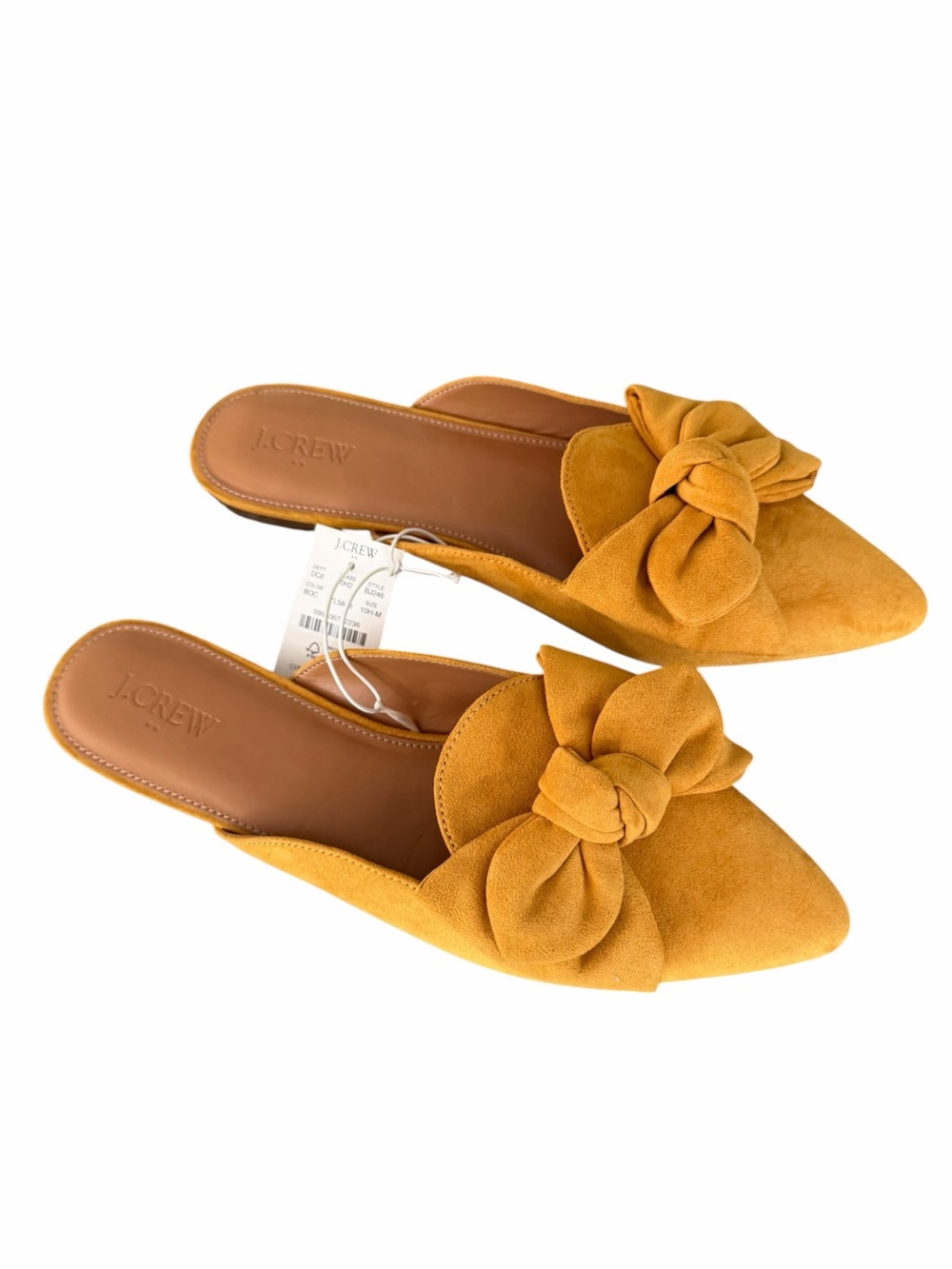 J. Crew Mustard Yellow Pointed Toe Bow Mule Slides Faux Suede Size 10.5 NWT